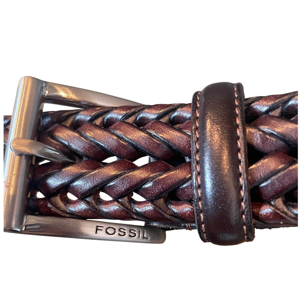 Fossil Myles Braided Leather Brown Belt Men's 38
